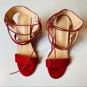 Fashion Women's Beautiful Classic Red Wrap Up Block Heels Size 36